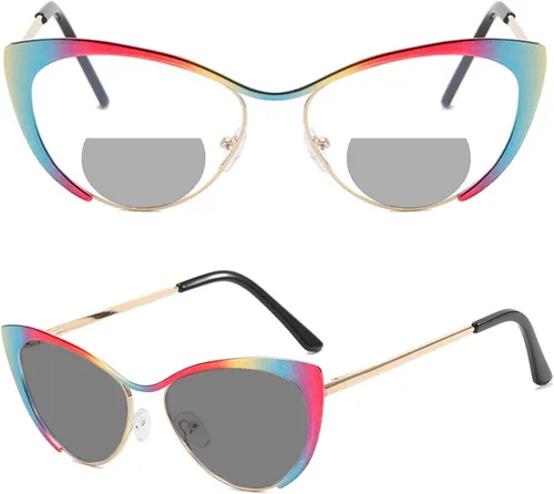Vista 9 de Gafas de lectura bifocales únicas para mujer, transición, fotocromáticas, para computadora, ojo de gato, UV400