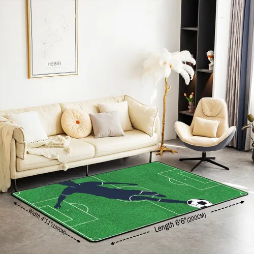 Vista 2 de Alfombras de fútbol para sala de estar, dormitorio, pelota de fútbol, temática deportiva, alfombras de sala de estar para dormitorio, niños, niñas