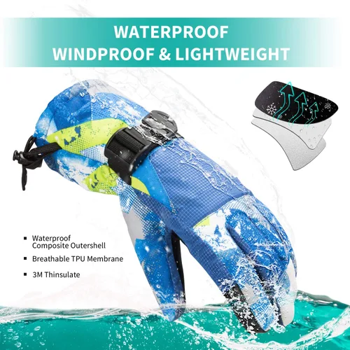 Vista 3 de BOSONER Guantes de esquí y snowboard, guantes cálidos impermeables de invierno, guantes de nieve para clima frío para hombres, mujeres, niños