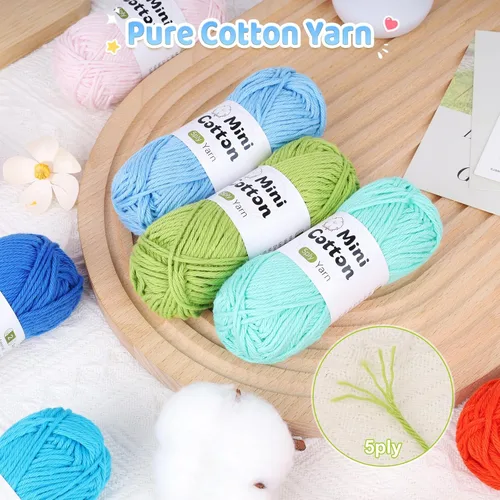Vista 5 de Katech 20 Mini 1OO% Cotton Yarn for Crocheting, Twisted Sport Weight Yarn 20*25g(B)