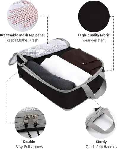 Vista 5 de Juego de 7 cubos de compresión para maleta, artículos esenciales de viaje, bolsas organizadoras para equipaje, accesorios de viaje, organizadores