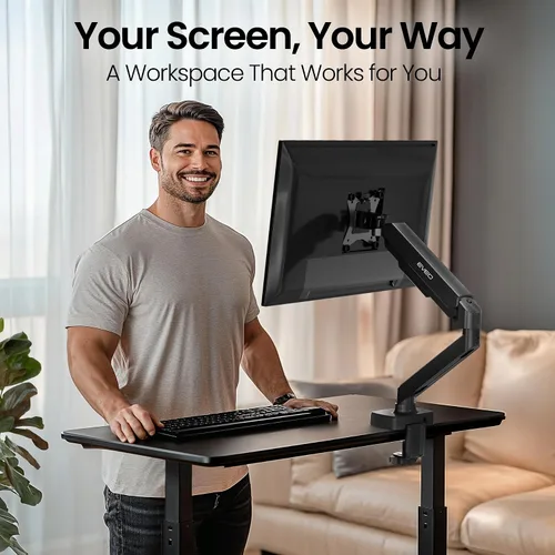Vista 2 de EVEO Brazo de monitor único premium de 14 a 34 pulgadas, soporte de monitor de resorte de gas ajustable, soporte de escritorio de un solo brazo