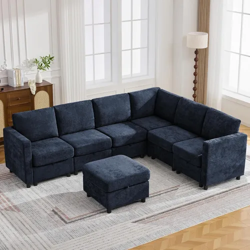 Vista 48 de WUTUTUEE Sofá biplaza modular de 58 pulgadas, sofá biplaza moderno de 2 plazas con almacenamiento, sofá modular de felpilla para sala de estar, Beige