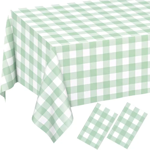 Vista 28 de 2 Pcs Light Blue Gingham Tablecloth Blue Disposable Plastic Checkered Table Cloths for Parties Disposable, Waterproof Rectangular Blue Table Cover