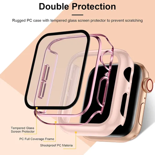 Vista 4 de Charlam Compatible con estuche Apple Watch de 44mm 42mm 40mm 38mm con protector de pantalla para mujeres y hombres, cubierta protectora