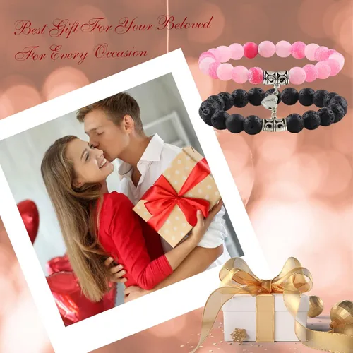 Vista 57 de 2 pulseras magnéticas para parejas, piedra natural negra mate, cristal para votos de amor eterno, juego de pulseras de cuentas de piedra de energía