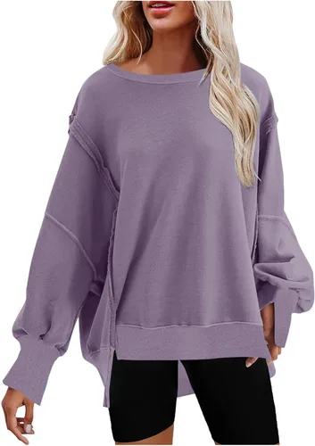 Vista 7 de Sudadera casual de gran tamaño para mujer, manga larga, cuello redondo, sudadera cómoda y a la moda