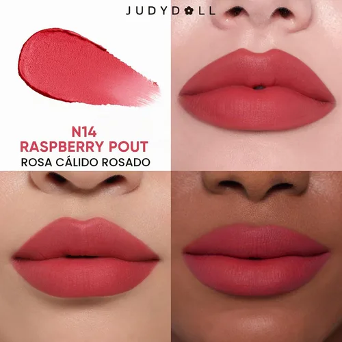 Vista 2 de JUDYDOLL - Lápiz labial para mujer, color rojo mate, larga duración Pout de frambuesa N14