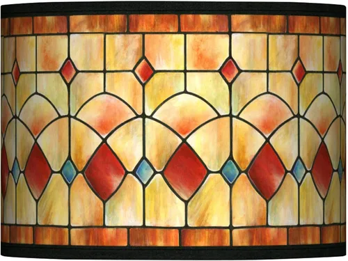 Vista 14 de Drum Print Lamp Shade (Pre-Assembled) Aqua Mosaic White Blue Medium 13.5" Top x 13.5" Bottom x 10" High Spider with Replacement Harp and Finial