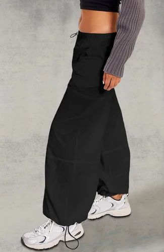 Vista 4 de Waitfairy Pantalones de paracaídas para mujer, pantalones cargo holgados con bolsillos