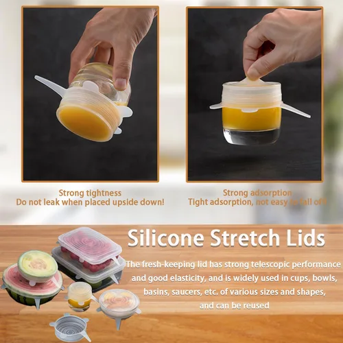 Vista 6 de Tapas elásticas de silicona, 6 piezas, 2.56 pulgadas Reusable and Durable, Silicone Container Covers, Food Storage, Expandable Bowl Covers