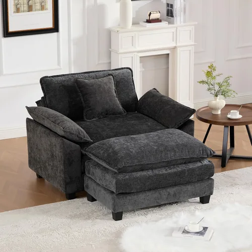 Vista 87 de Sofá seccional modular verde de 111.5", sofás seccionales grandes de 3 plazas para sala de estar, sofá nube oversized de tela chenille con otomana