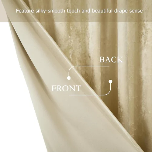 Vista 6 de Chezmoi Collection Lux - Juego de 2 paneles de cortinas de terciopelo triturado beige, 72 pulgadas de largo, para oscurecer la habitación, cortinas