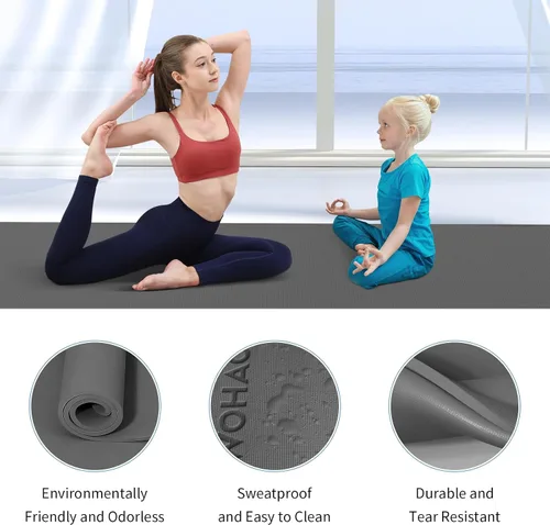 Vista 4 de Extra Wide & Thick 8mm Yoga Mat, 72"x31.5" Large Non Slip Exercise Mat, Premium POE Material for Superior Cushioning & Stability, with Strap for