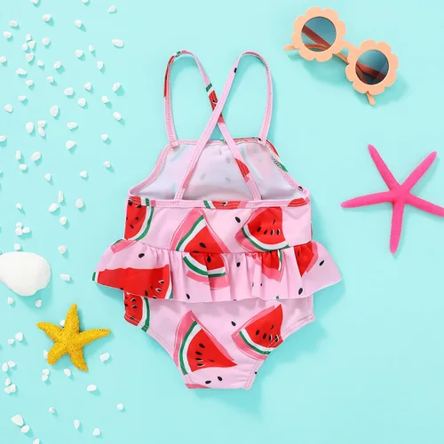 Vista 3 de Bebé Niña Sandía Traje De Baño Dinosaurio Limón Sin Espalda Traje De Baño Infantil Halter