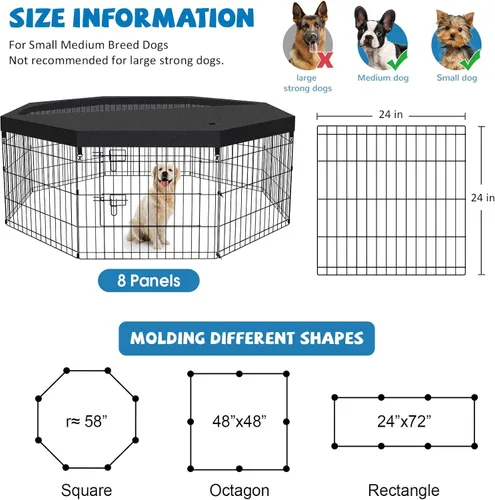 Vista 2 de Artmalle Parque de Juego para Mascotas, Cachorro, 8 Paneles, 24 Pulgadas, para Interior y Exterior, Metal, Plegable, Portátil, Ideal para Mascotas