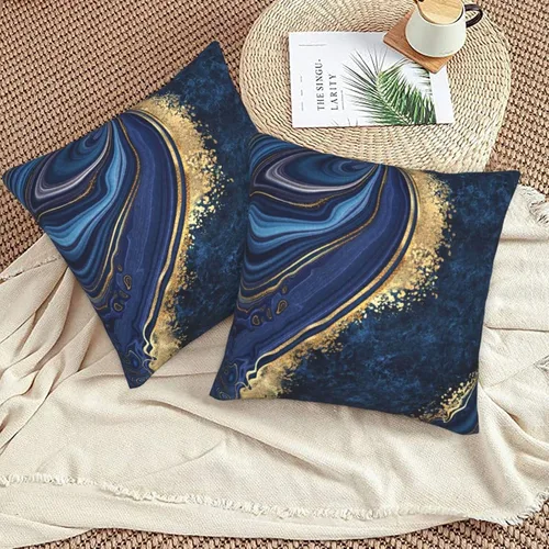 Vista 5 de Fiokroo Juego de 2 fundas de almohada con textura de mármol azul, fundas de almohada cuadradas para sofá, dormitorio, sala de estar, automóvil, 18 x