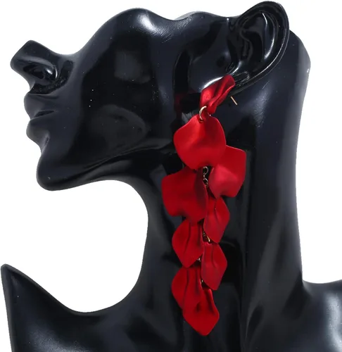 Vista 3 de Bohemian Acrylic Rose Flower Petal Floral Tassel Drop Dangle Earrings Large Resin Hanging for Women Girls Party Boho Holiday Summer Wedding Jewelry