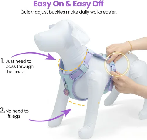 Vista 7 de Arnés para perro sin tirones a prueba de fugas para perros pequeños y cachorros, chaleco ligero ajustable con clip frontal y trasero, bolsillo