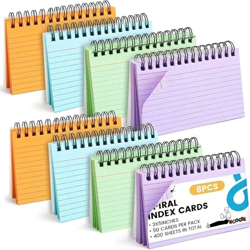 Vista 8 de Koogel Tarjetas de índice de 3 x 5 a rayas con anillo, 400 tarjetas flash en espiral de colores con cubiertas impermeables, tarjetas de notas de 4