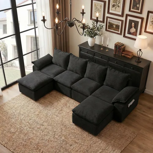 Vista 15 de Sofá en forma de L de 108 pulgadas para sala de estar, sofá convertible en forma de L sin hueso con otomana, sofá comprimido de 3 plazas, sofá
