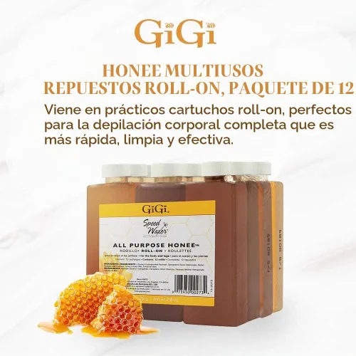 Vista 2 de GiGi Cera de depilación Roll-On Honee multiusos, fácil y rápida, recarga de cera suave, 2.8 oz., paquete de 12