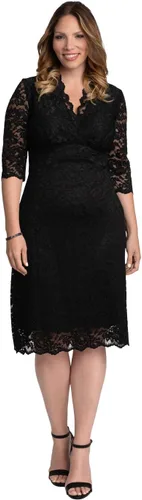Vista 7 de Kiyonna Vestido midi de talla extra con volantes caprichosos y mangas - Para cóctel, fiesta, invitada a la boda o trabajo Negro (Black Noir)