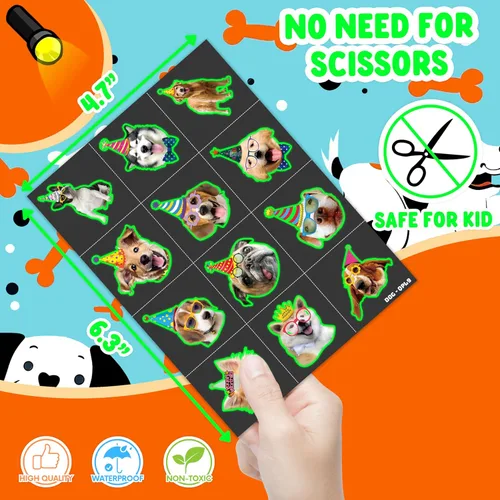 Vista 6 de 96 tatuajes temporales para perros y mascotas para niños, resplandor luminoso en la oscuridad, calcomanías de tatuajes falsos de animales