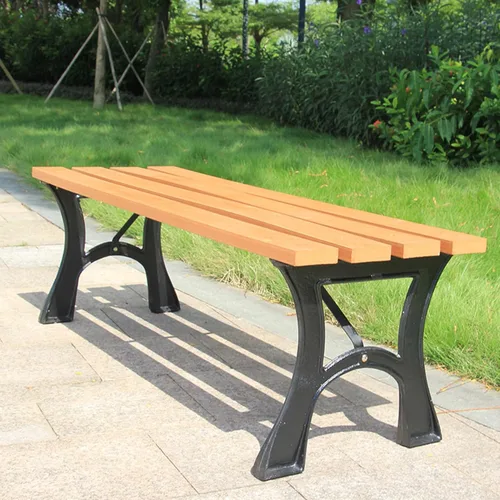 Vista 4 de Banco de jardín para exteriores, silla de banco de patio con estructura de hierro fundido y madera dura, resistente a la intemperie, muebles