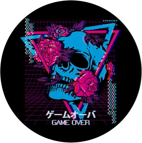 Vista 3 de Calavera y rosas Game Over Synthwave Vaporwave estético gótico PopSockets PopGrip intercambiable