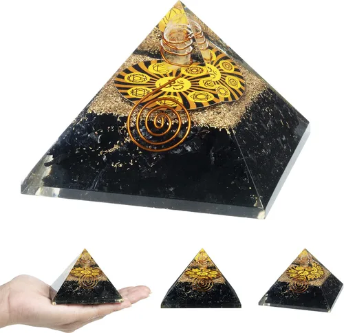 Vista 9 de Crocon Pirámide de orgón de 2.165 in, cristales de protección de turmalina negra, piedras curativas para reiki, pirámide de organita para buena