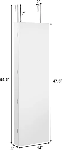 Vista 4 de GOFLAME Armario de joyería montado en la puerta, espejo de longitud completa sin marco de 47.5 pulgadas con almacenamiento y luces LED, organizador