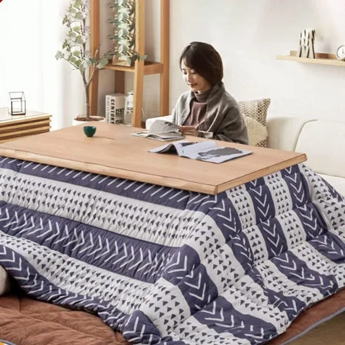 Vista 8 de Mesa de calefacción Tatami Mesa de centro kotatsu, mesa de centro de invierno Tatami mesa de café estilo japonés, estufa de invierno para asar Blue-a