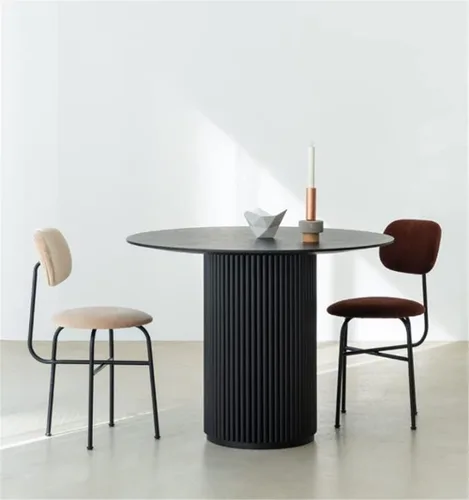 Vista 5 de Mesa de comedor redonda de madera maciza negra, mesa circular de 27.5 pulgadas de ancho para comedor, cocina, ocio, mesa de centro