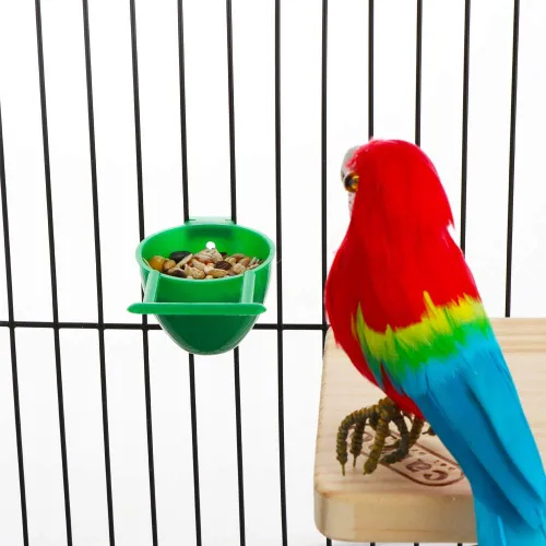 Vista 7 de 8 piezas mini pájaro loro alimentador plástico palomas pájaros jaula plato conveniente colgante contenedor