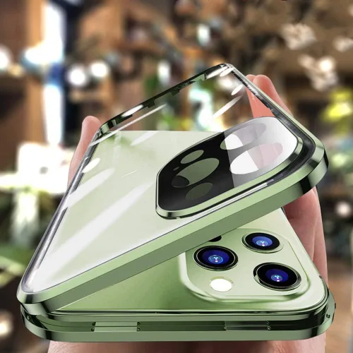 Vista 26 de Funda Henghui magnética con cierre compatible con iPhone 11, de vidrio, con protector de lente de cámara y protector de pantalla, cierre de Azul