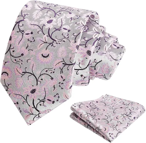 Vista 48 de Alizeal Mens 3.15inches Leaf Flower Pattern Tie with Floral Pocket Square Set