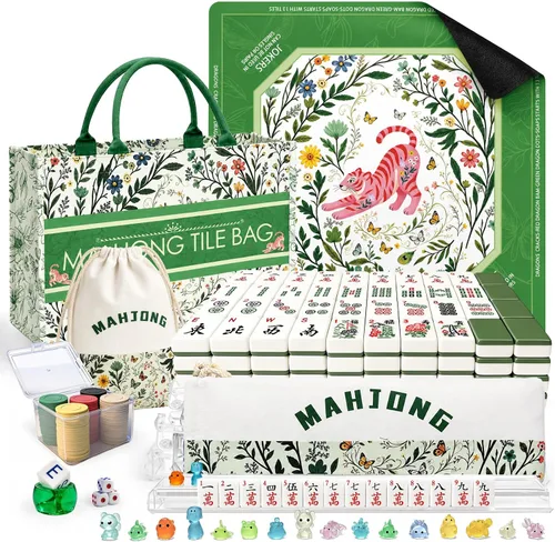 Vista 17 de GUJYUYIF166 American Mahjong Tiles Set with Mat, Racks and Accessories White