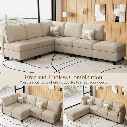 Vista 4 de Belffin - Sofá modular en forma de L de 107.1 pulgadas, 6 asientos Beige