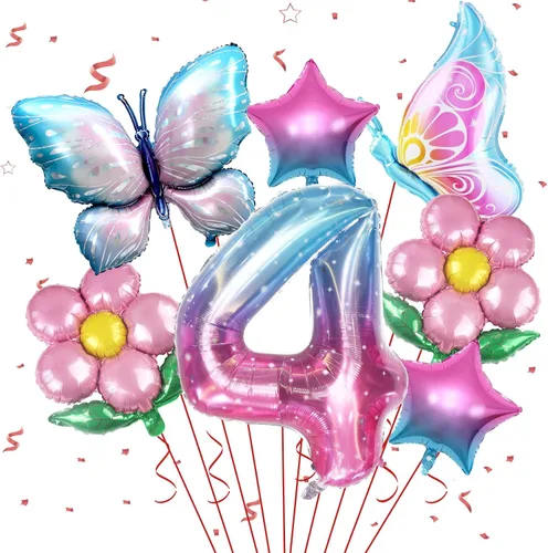 Vista 11 de Sowide Globo de mariposa para decoraciones de tercer cumpleaños, globos de mariposa, globos de mariposa rosa degradada, globo de Mylar