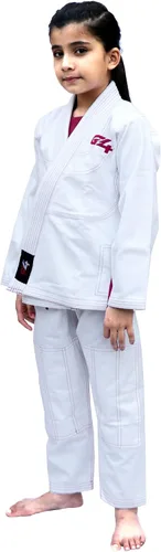 Vista 4 de BJJ Jiu Jitsu Gi, uniforme brasileño Jiu Jitsu, kimonos pre-encogidos para niños, cinturón blanco ligero, Blanco