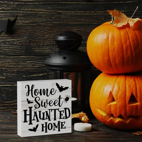 Vista 4 de Rustic Home Sweet Haunted Home - Letrero de madera de Halloween, lindo letrero de otoño, decoración de casa de campo, caja de madera decorativa