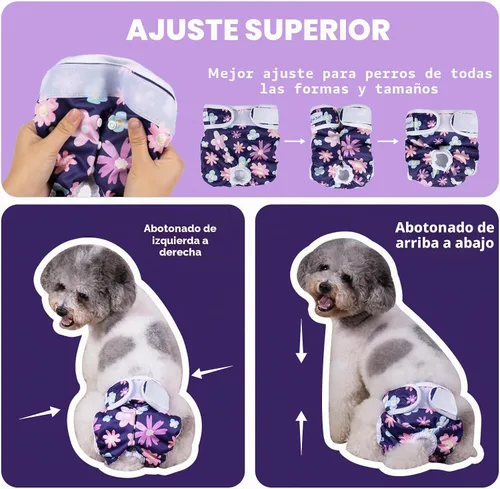 Vista 6 de Pet Soft Pañales Lavables para Hembras (Paquete de 3) Pañales para Perras, Pañales Cómodos Reutilizables para Perras en Período de Celo (Bloom, XS)