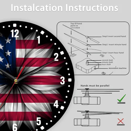 Vista 5 de SPUNKER Reloj de pared con bandera estadounidense, reloj de pared de cocina con bandera estadounidense, reloj de día de la independencia de 10