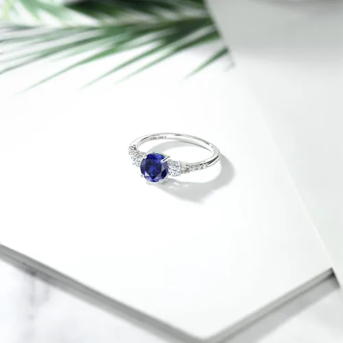 Vista 59 de Gem Stone King Anillo de compromiso de 3 piedras preciosas redondas de oro blanco de 10 quilates con piedra natal de 0.236 in con piedra natal