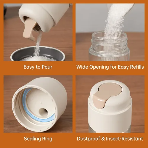 Vista 4 de NiHome Dispensador de azúcar de 10 onzas con interruptor automático de vertido para el hogar, cocina, estación de café, tarro de vidrio para azúcar