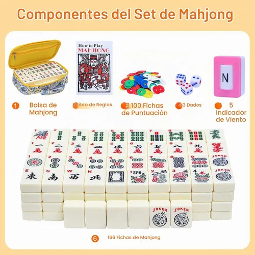 Vista 4 de Juego de azulejos American Mahjong - Completo con dados, papas fritas Crema