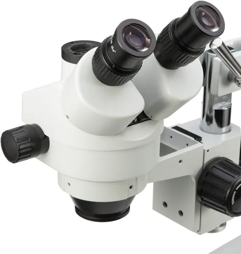 Vista 6 de SWIFT Microscopio estéreo trinocular S7 7X-45X con oculares de campo ancho 10X, lente objetivo de zoom 0.7X-4.5X, soporte de brazo único y anillo