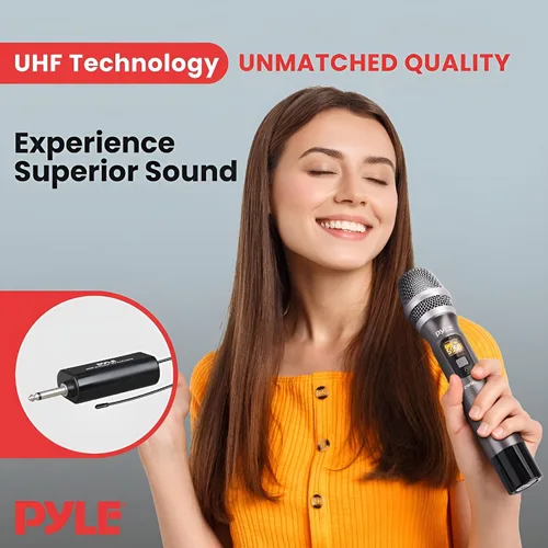 Vista 4 de Pyle Kit de Sistema de Micrófono Inalámbrico UHF - Set de Micrófono Inalámbrico Profesional Portátil Cordless - Auriculares, Lavalier, Transmisor