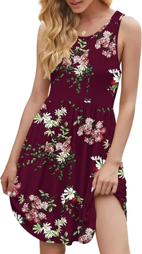 Vista 3 de HiMONE Womens Sleeveless Loose Plain Dresses Casual Short Dress with Pocket